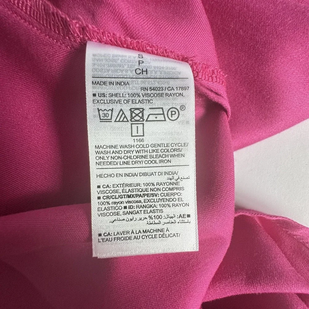 Old Navy Slip Maxi Dress S Raspberry Tart Pink Satin Smocked Side Slit Fairy NWT - Picture 11 of 16